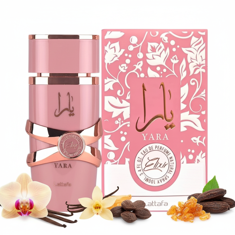 Yara Elixir Lattafa cu cutie și ingrediente